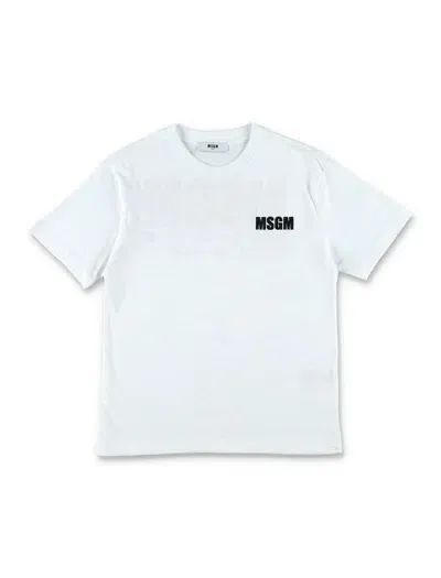 Msgm Kids' Logo-print Cotton T-shirt In White