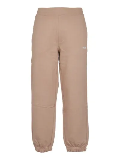 Msgm Logo Track Pants In Beige