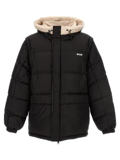 Msgm Logo Down Jacket In Nero