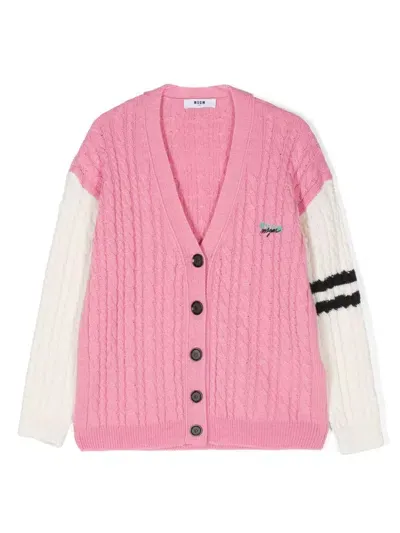 Msgm Kids' Logo-embroidered Cardigan In Pink