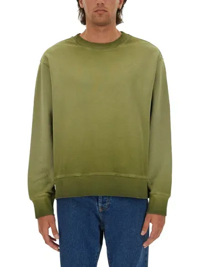 Msgm Logo Embroidered Crewneck Sweatshirt In Green