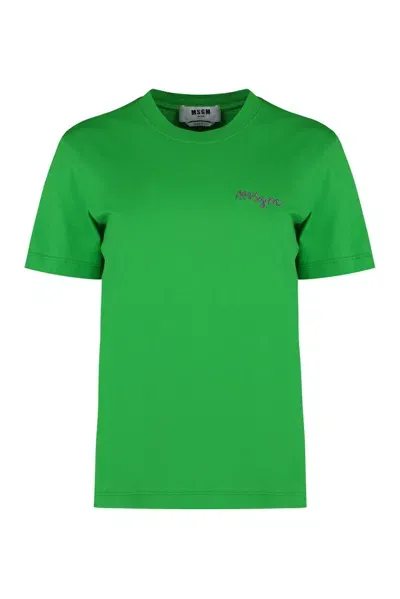 Msgm Logo Embroidered Crewneck T In Green