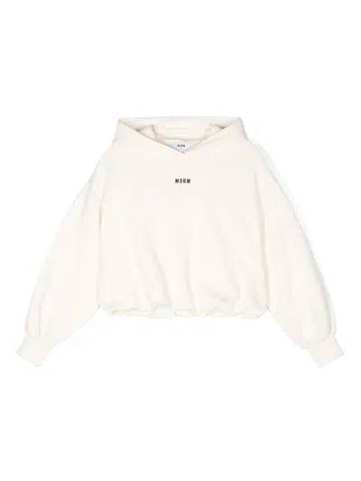 Msgm Kids' Logo-embroidered Hoodie In Neutrals