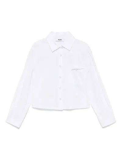 Msgm Kids' Logo-embroidered Shirt In White