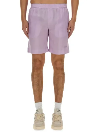 Msgm Logo Embroidered Thigh In Purple