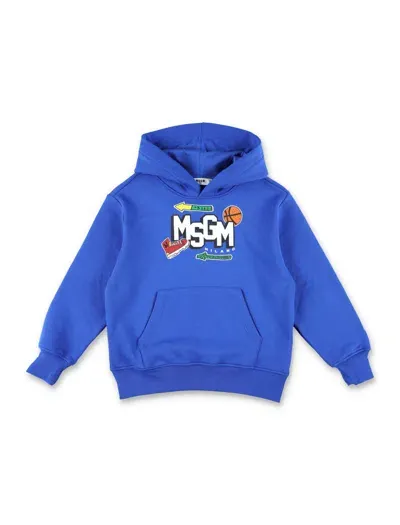 Msgm Kids' Logo Hoodie In Blue