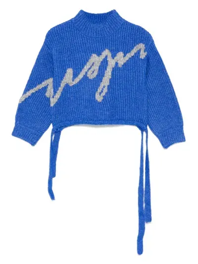 Msgm Kids' Maglione Con Logo In Blue