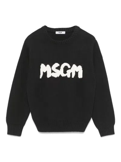 Msgm Kids' Logo-jacquard Sweater In Black