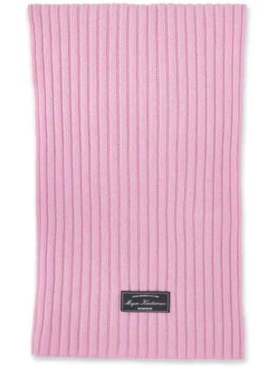 Msgm Logo-patch Ribbed-knit Scarf In Pink