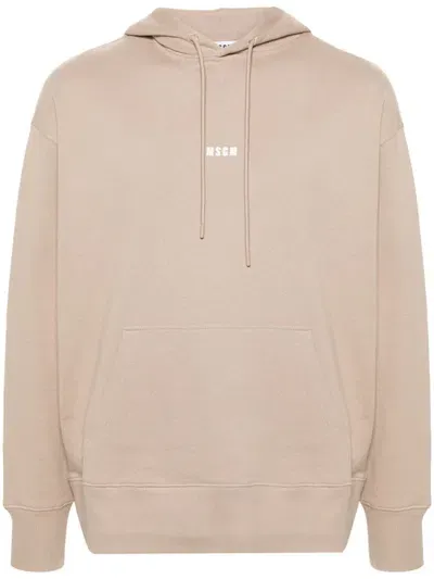 Msgm Logo-print Cotton Hoodie In Neutrals