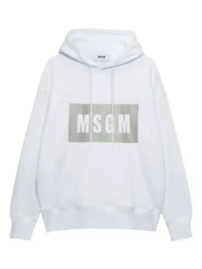 Msgm Logo-print Cotton Hoodie In White