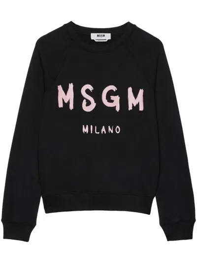 Msgm Logo-print Cotton Sweatshirt In Negro