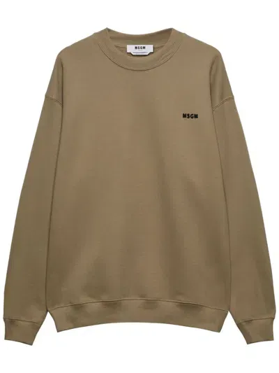 Msgm Logo-print Cotton Sweatshirt In Brown