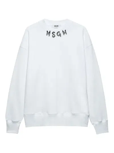 Msgm Logo-print Cotton Sweatshirt In White