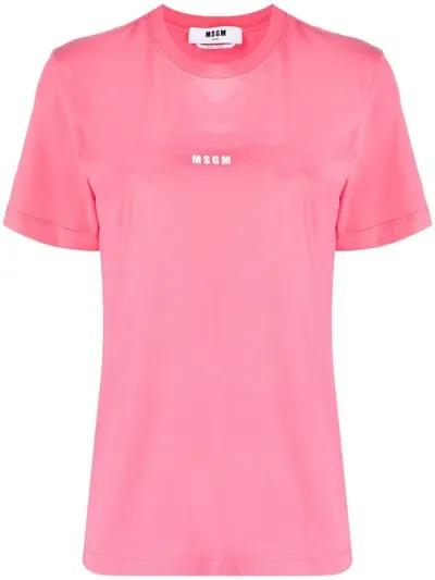 Msgm Logo-print Cotton T-shirt In Pink