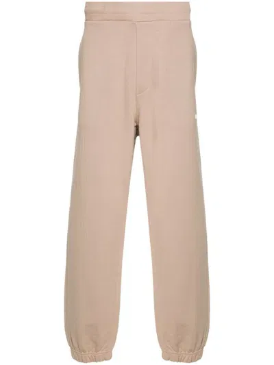 Msgm Logo-print Cotton Track Pants In Neutrals