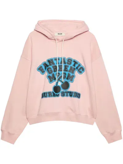 Msgm Logo-print Drawstring Hoodie In Pink