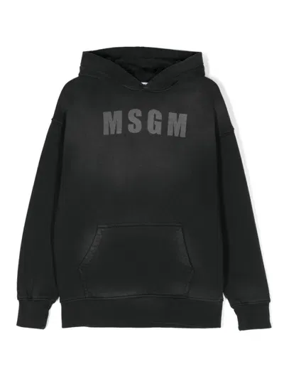 Msgm Kids' Logo-print Hoodie In Black