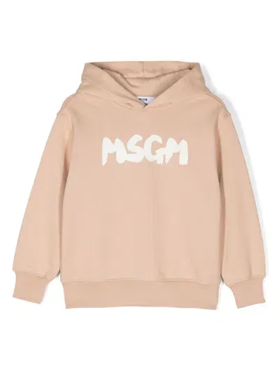 Msgm Kids' Logo-print Hoodie In Neutrals