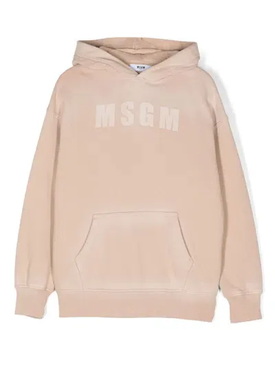 Msgm Kids' Logo-print Hoodie In Neutrals