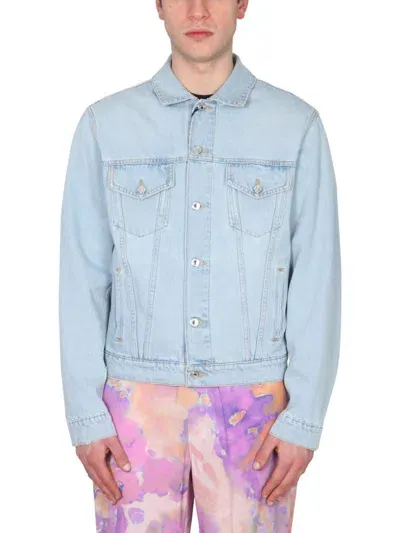 Msgm Logo Print Jacket In Navy