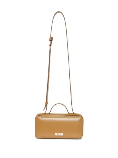 Msgm Logo-print Leather Tote Bag In Brown