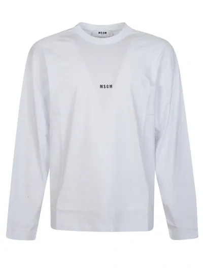 Msgm Logo Print Long Sleeve T-shirt In White