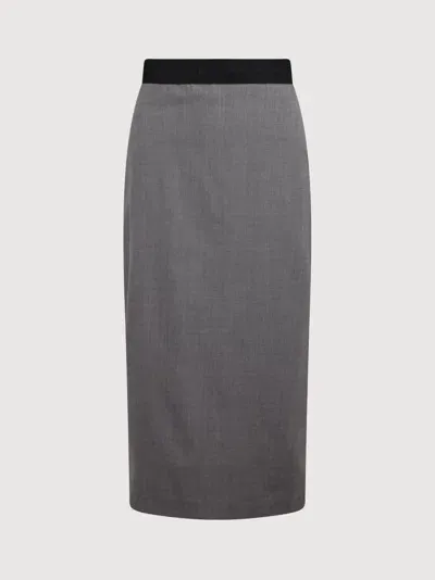 Msgm Logo-print Maxi Skirt In Gray