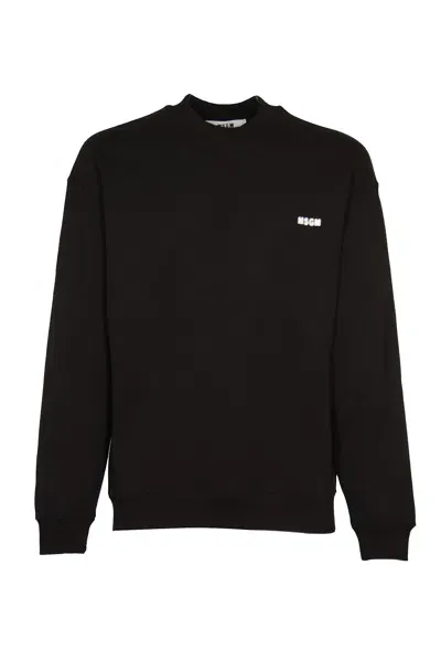 Msgm Logo Print Rib Sweatshirt In Black