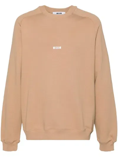 Msgm Micro Logo Sweatshirt In Beige