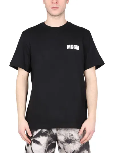 Msgm Slogan-print Cotton T-shirt In Black