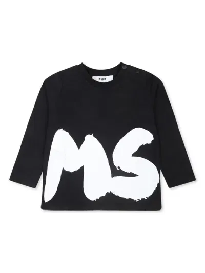 Msgm Babies' Logo-print T-shirt In Black