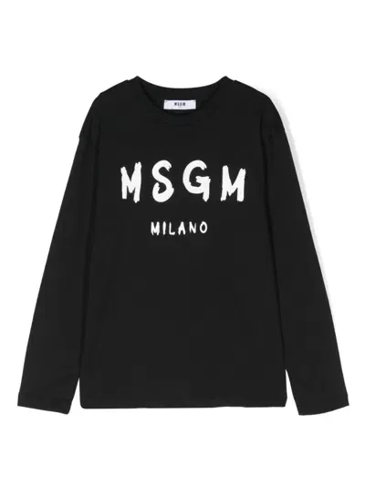 Msgm Kids' Logo-print T-shirt In Black