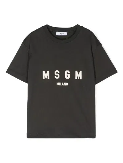 Msgm Kids' Logo-print T-shirt In Grey