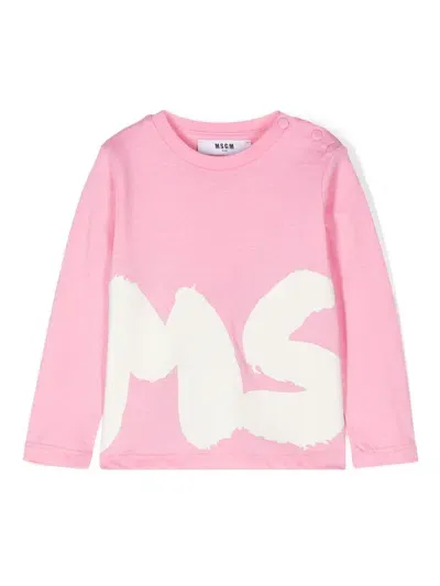 Msgm Babies' Logo-print T-shirt In Pink