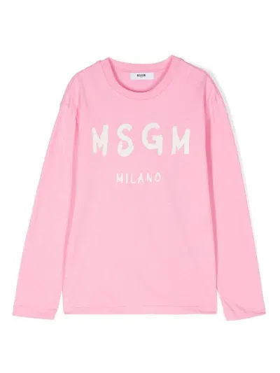 Msgm Kids' Logo-print T-shirt In Pink