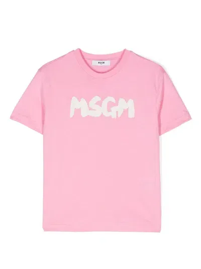 Msgm Kids' Logo-print T-shirt In Pink