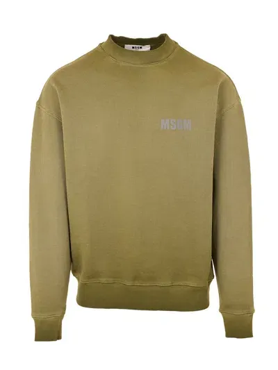 Msgm Logo Printed Crewneck Sweatshirt In Green