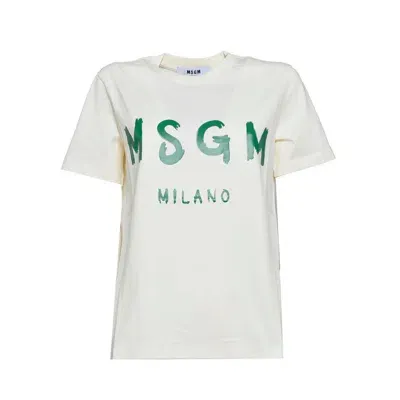 Msgm Logo Printed Crewneck T In Beige