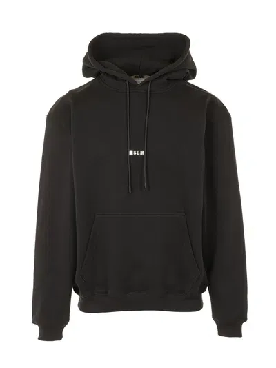 Msgm Logo Printed Drawstring Hoodie In Black