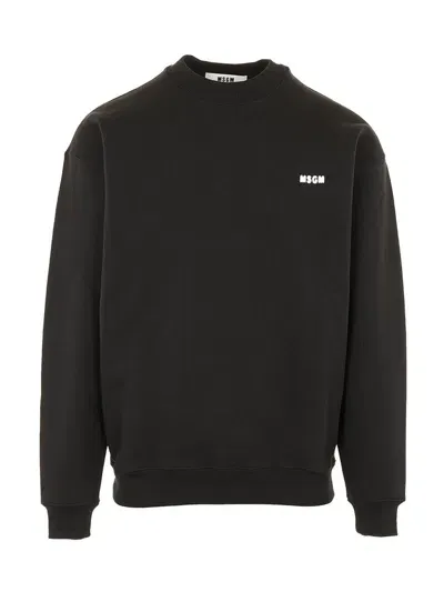 Msgm Logo Printed Jersey Sweatshirt In Black