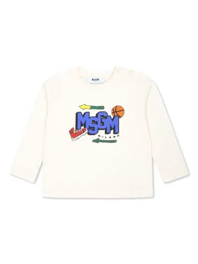 Msgm Babies' Logo-printed Long-sleeved T-shirt In 白色