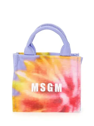 Msgm Logo Printed Mini Tote Bag In Multicolour