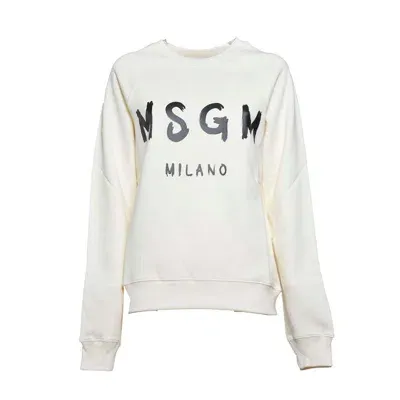 Msgm Logo Printed Ribbed Sweatshirt In Beige