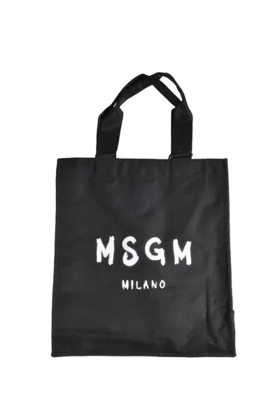 Msgm Logo Printed Tote Bag In Black