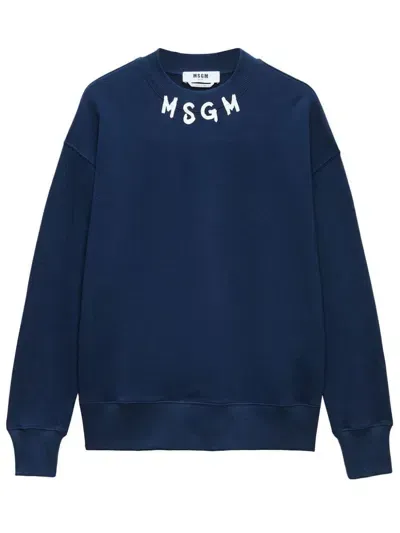 Msgm Mock Neck Logo-printed Sweatshirt In ブルー