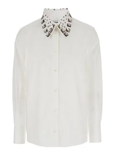 Msgm Long Sleeved Embellished Shirt In White