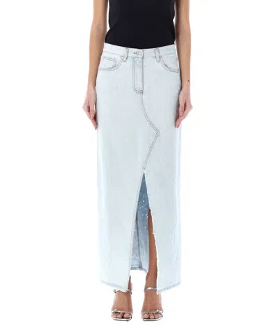 Msgm Cotton Denim Midi Skirt In White