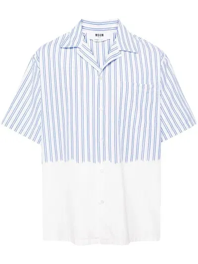 Msgm Pinstriped Cotton Shirt In Light Blue