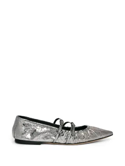 Msgm Metallic-finish Ballerina Shoes In Silver